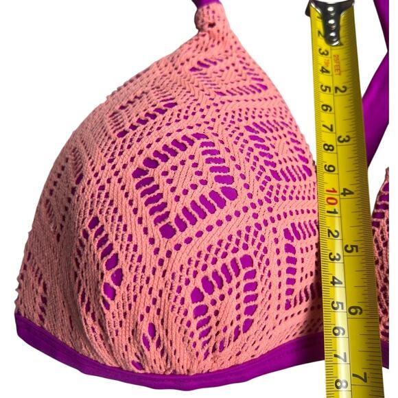 Hula Honey Coral Purple Swimsuit Bikini Crochet Push-up Top Large L - Picture 5 of 5